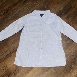 Tahari Essentials 100% Linen TunicTop Light Blue Small